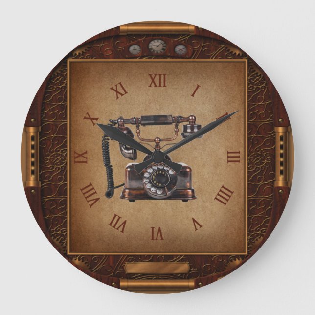Horloge Steampunk~Téléphone antique~Numéros romain (Recto)