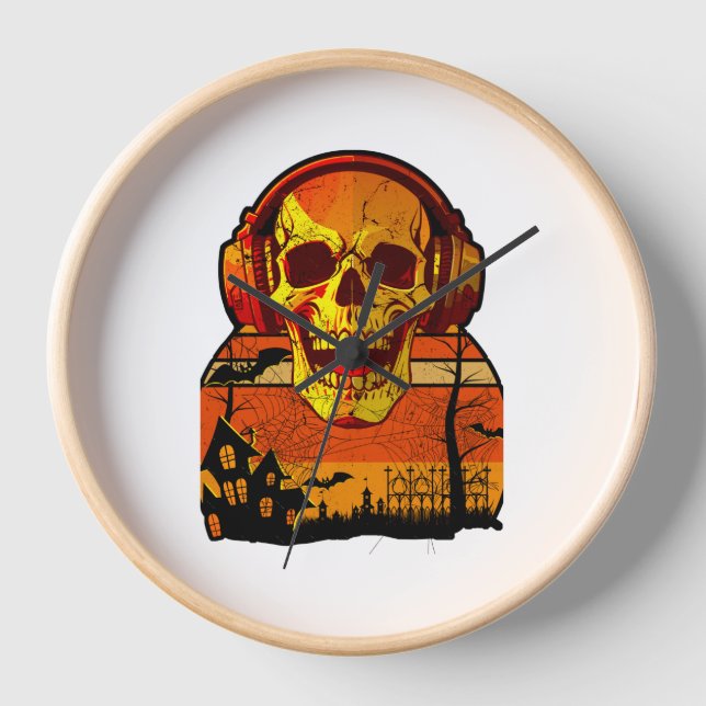 Horloge Sticker à crâne Hallowen Retro (Recto)