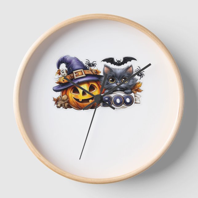 Horloge Sticker pour chat Halloween drôle - Casquette sorc (Recto)