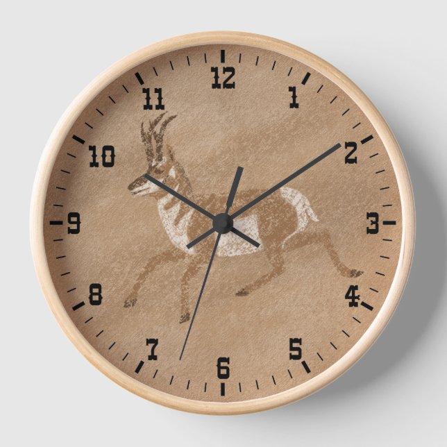 Horloge Sud-Ouest Running Pronghorn Antelope encadrée (Recto)