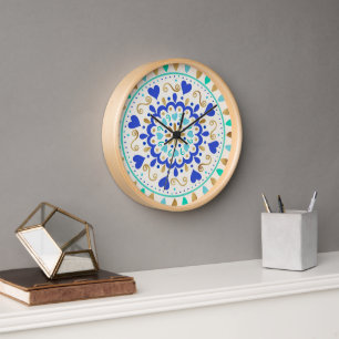 Horloge Summer Blue Gold Heart Mandala