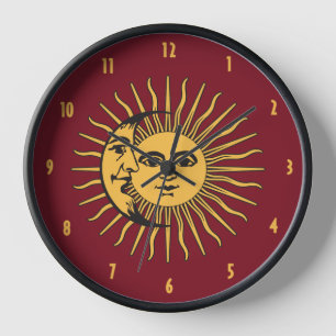 Horloge Sun and Moon Faces Boho Gold and Red