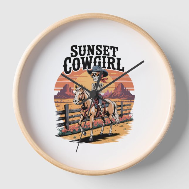 Horloge Sunset Cowgirl Skeleton équitation Cheval (Recto)