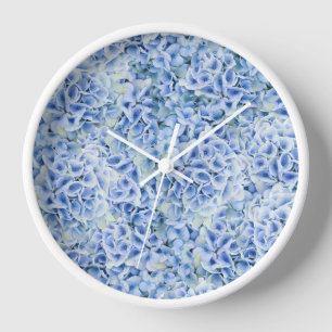 Horloge Superbes hydrangées bleues - motif floral