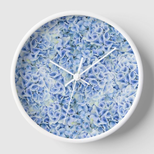 Horloge Superbes hydrangées bleues - motif floral (Recto)