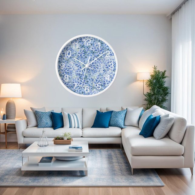 Horloge Superbes hydrangées bleues - motif floral (Créateur téléchargé)