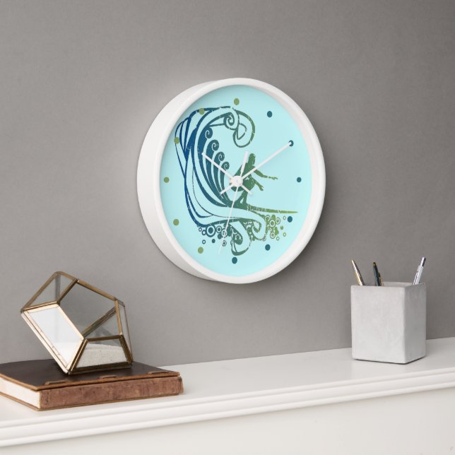 Horloge Surfer cool Riding Turquoise Blue Ocean Waves (Bureau)