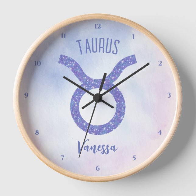Horloge SYMBOLE D'Astrologie Taurus Cute Personalisé Viole (Recto)