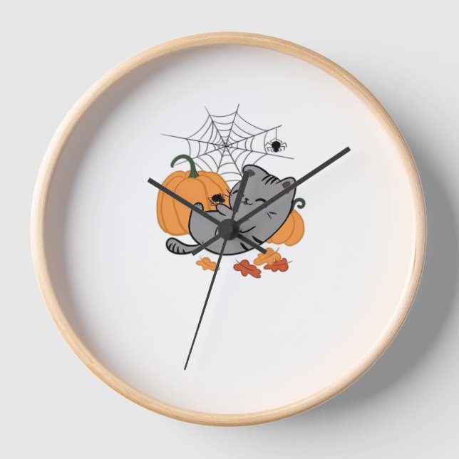 Horloge T-shirt classique Halloween Kitty et Spiders (Recto)