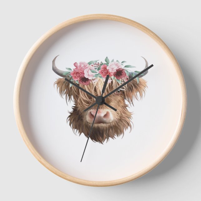 Horloge T-shirt classique Peinture de vache Highland (Recto)