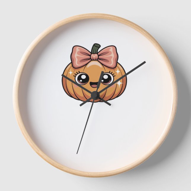 Horloge t-shirt kawaii citrouille surdimensionné (Recto)