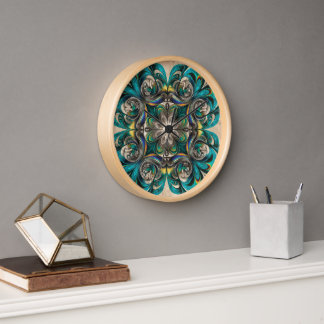 Horloge Teal & Gold Mandala Wall Clock