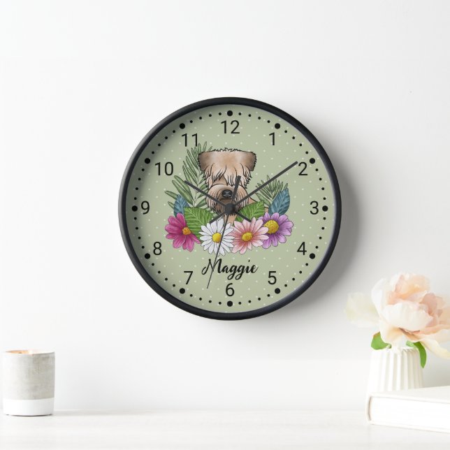 Horloge Terrier Roue À Fleurs Et Nom (Maison)