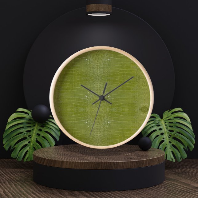 Horloge Texture de l'alligator vert citron (Lime Green Alligator Skin Texture Clock by Looly Elzayat
)