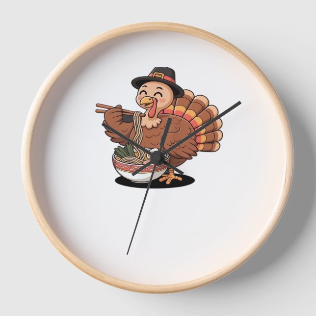 Horloge thaiksgiving turkey eats ramen Oversize T-shirt (Recto)