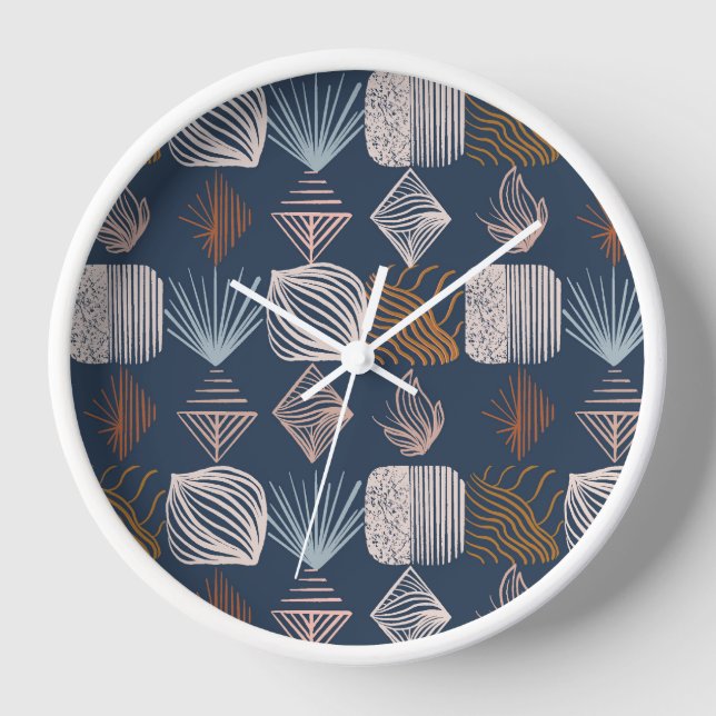 Horloge Tissu Tribal des Caraïbes : bleu marine, Boho (Recto)