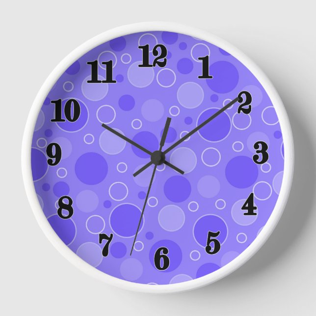 Horloge Tons violets Lilac avec pois en sixtie rétro (Recto)