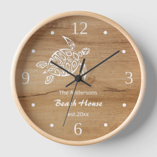 Horloge Tortue blanche Faux Bois Arrière - plan Nom rustiq