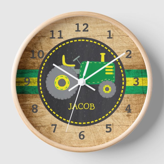 Horloge Tracteur vert rustique Boy's Bedroom Nursery Wood (Recto)