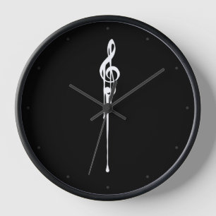 Horloge Trèfle blanc fondant Clé de sol noire