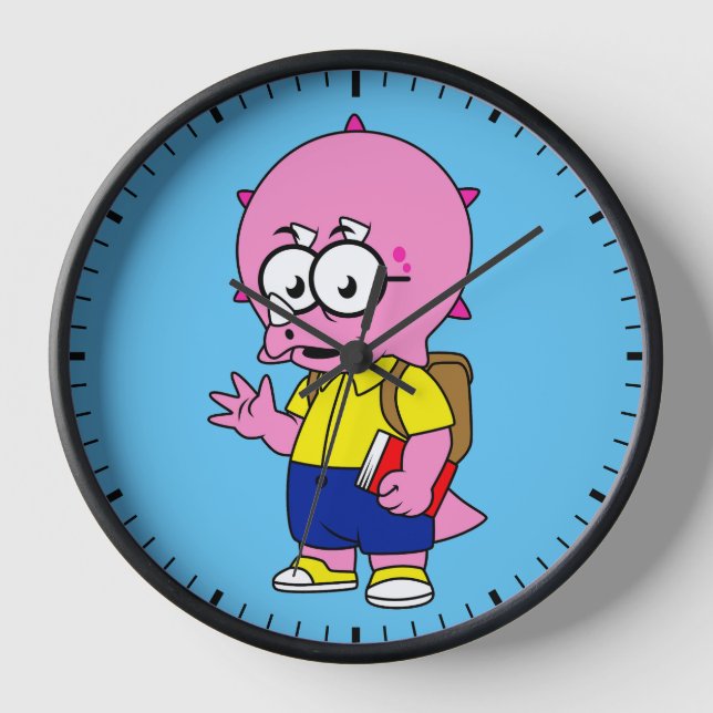 Horloge Tricératops Nerd Avec Sac À Dos Et Manuel. (Recto)
