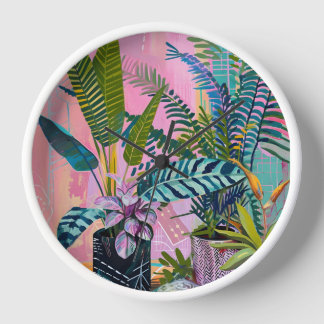 Horloge Tropical Jungle Wall Art Print – Vibrant Botanical