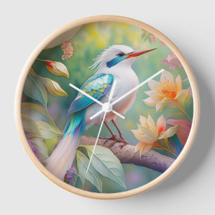 Horloge Turquoise aile  crête blanche Imaginaire Oiseau