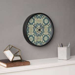 Horloge Turquoise Bleu Vert Gris Ochre Hip Bohème Bali Art