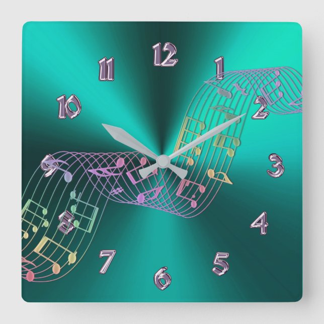 Horloge turquoise des notes de musique métallique (Recto)