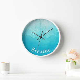 Horloge Turquoise ombre mandala breathe wall clock