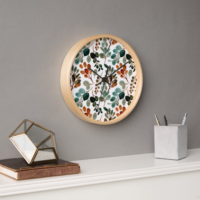 Horloge Turquoise Rust Sage Vert Feuilles Brown Automne (Bureau)