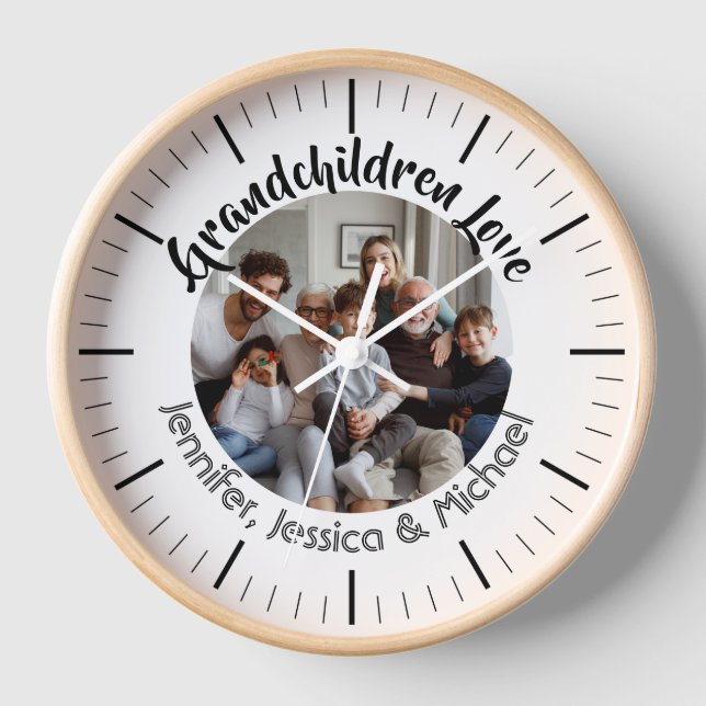 Horloge Typographie photo personnalisée Grandchildren name (Recto)