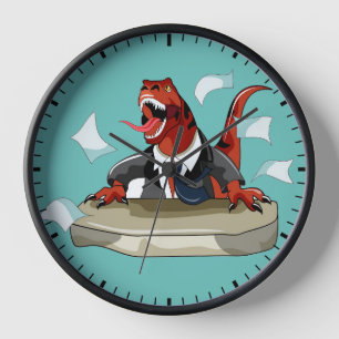 Horloge Tyrannosaurus Rex Boss Assis À Un Bureau.