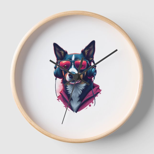 Horloge Un chien Habu portant lunettes de soleil et casque (Recto)