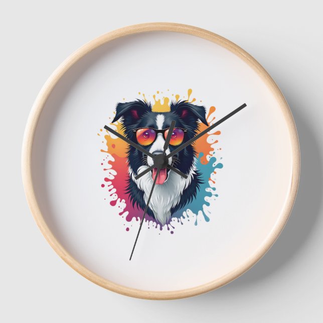 Horloge Un chien mignon Bordure Collie [RB#10009] (Recto)