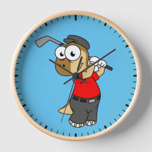 Horloge Un Pachycéphalosaure Dinosaure Jouer Golf.