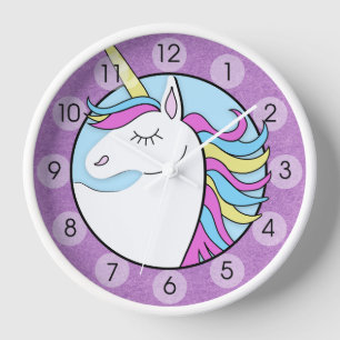 Horloge Unicorne arc-en-ciel mignonne pourpre rond cadenas