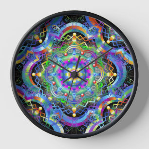 Horloge Univers Mandala Couleurs Psychédéliques