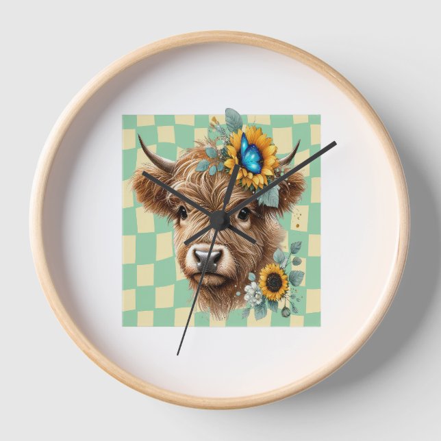 Horloge Vache de tournesol, Vache de joli Highland (Recto)