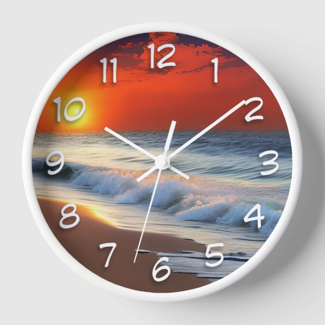 Horloge Vagues océaniques et coucher de soleil sur douche  (Recto)