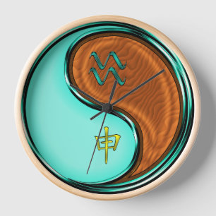 Horloge Verseau & Singe de Bois