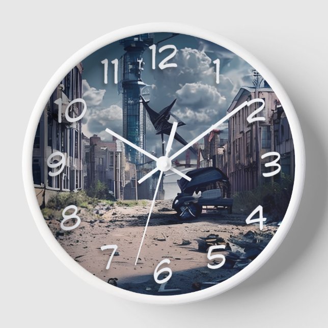 Horloge Ville abandonnée | Post Apocalypse Dystopian World (Recto)