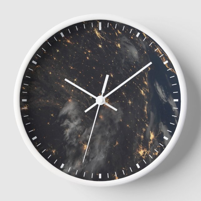 Horloge Ville Lumière La Nuit Sur La Planète Terre (Recto)