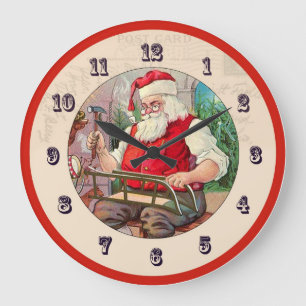 Horloge vintage de Noël - Père Noël construisan
