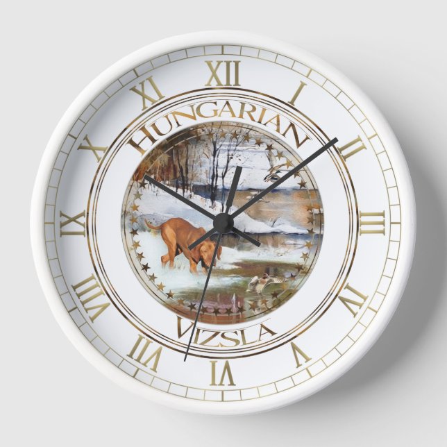 Horloge Vizsla hongroise, canards de chasse en hiver (Recto)