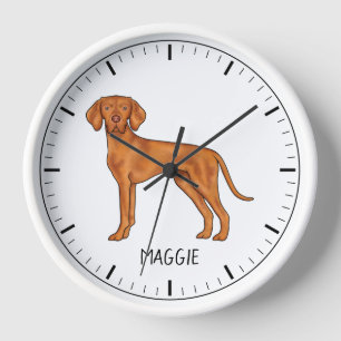 Horloge Vizsla Hongroise Cute Pointer Chien Avec Nom Perso