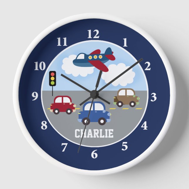 Horloge Voitures de transport Avion Voyage Kids Wall (Recto)