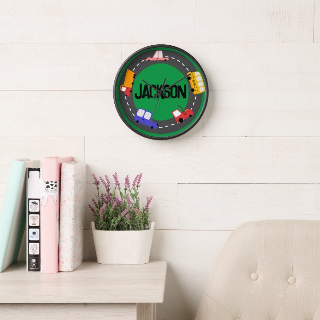 Horloge Voitures et camions Couleurs primaires Enfants (Salle de lecture)