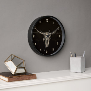 Horloge Western Style Bull Skull Brown Cool Rustique Vinta