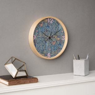 Horloge William Morris Beau motif floral bleu rose